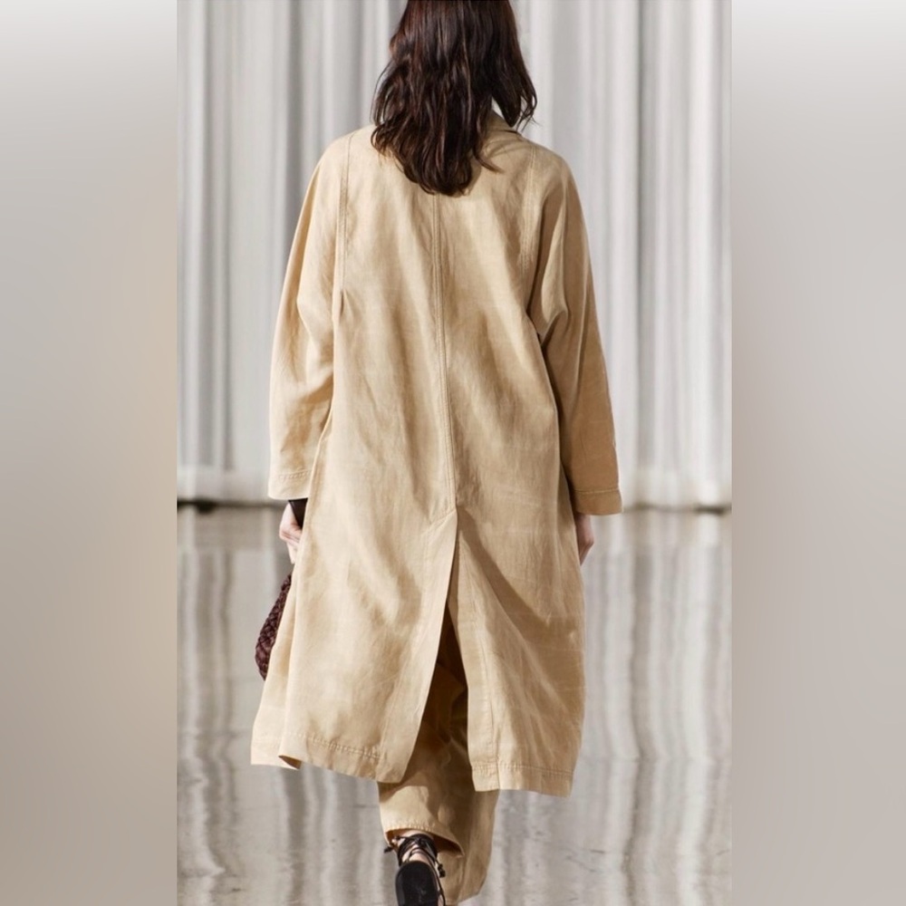NWT Zara ZW Collection Fluid Washed Trench Coat Linen Oversized Neutral Size M - Picture 13 of 14